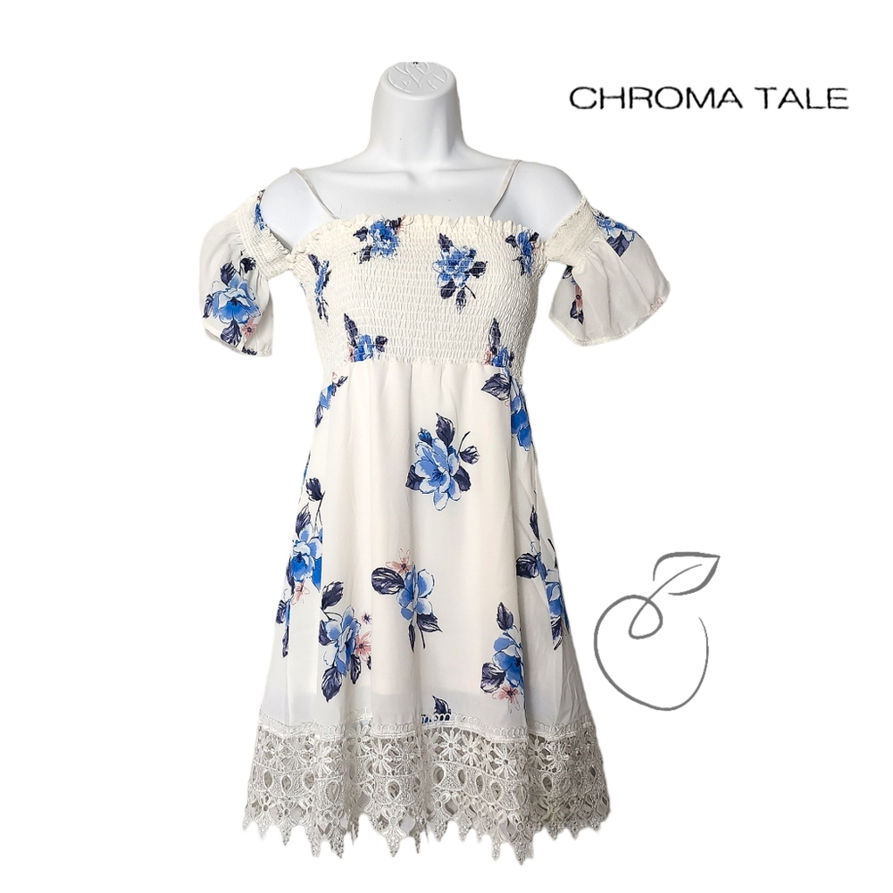 CHROMA TALE COLD SHOULDER SMOCKED DRESS SZ S
